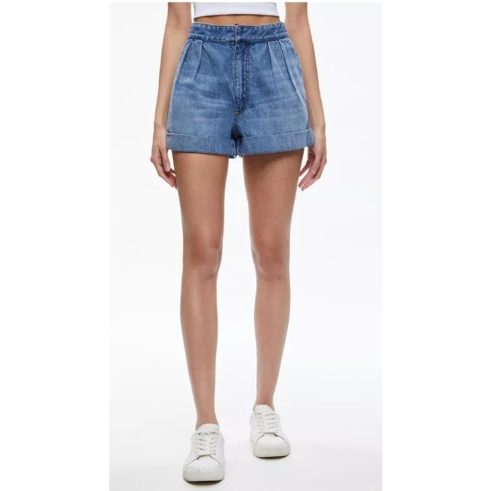 Alice + Olivia Conry Pleated Blue Denim Shorts